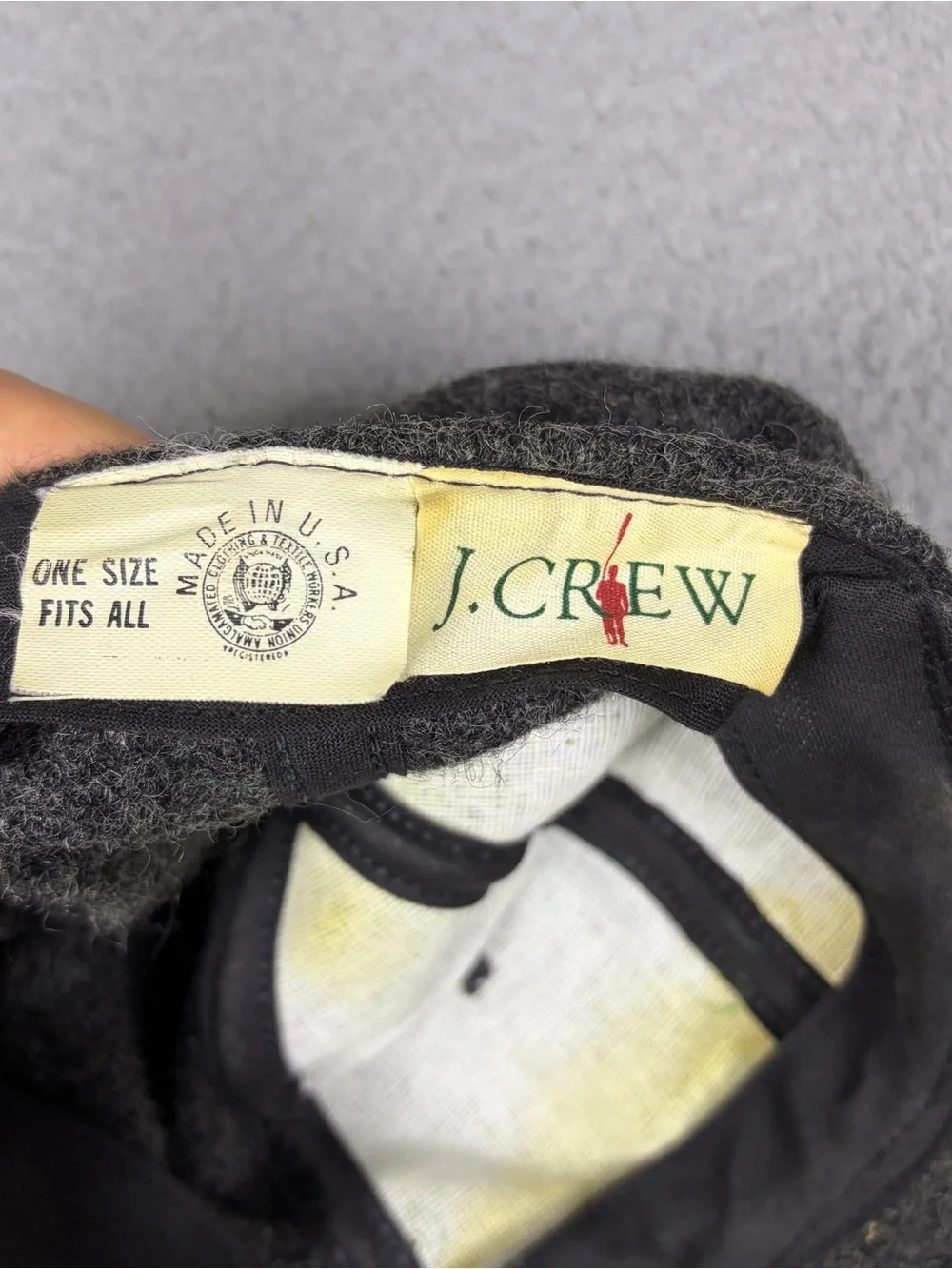 Vintage J. Crew Wool Hat Cap Charcoal Gray Adjustable Baseball Made in USA